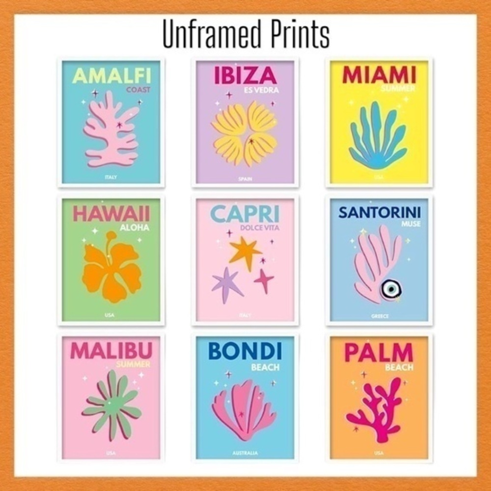 9Pcs Colorful Tropical Abstract 8x10 UNFRAMED Wall Art/Prints/Minimalist Posters